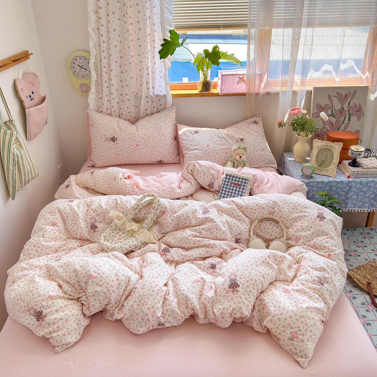 91家纺网 家纺一手货源 找家纺 （总）罗亿家纺 2025新款云感双层纱印花四件套