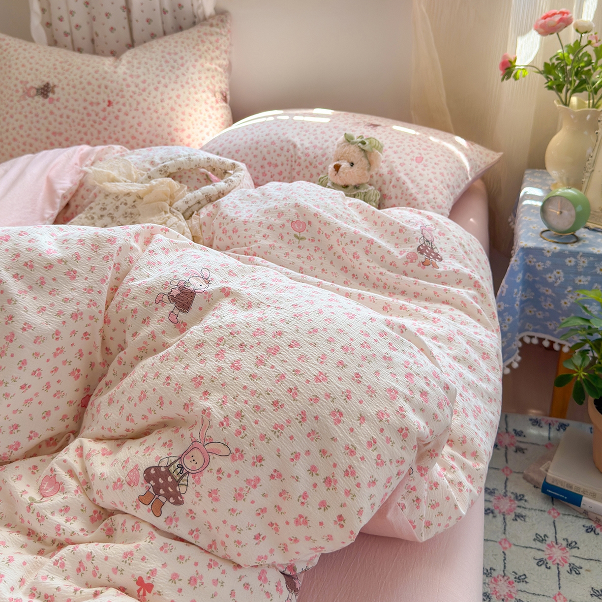 91家纺网 家纺一手货源 找家纺 （总）罗亿家纺 2025新款云感双层纱印花四件套