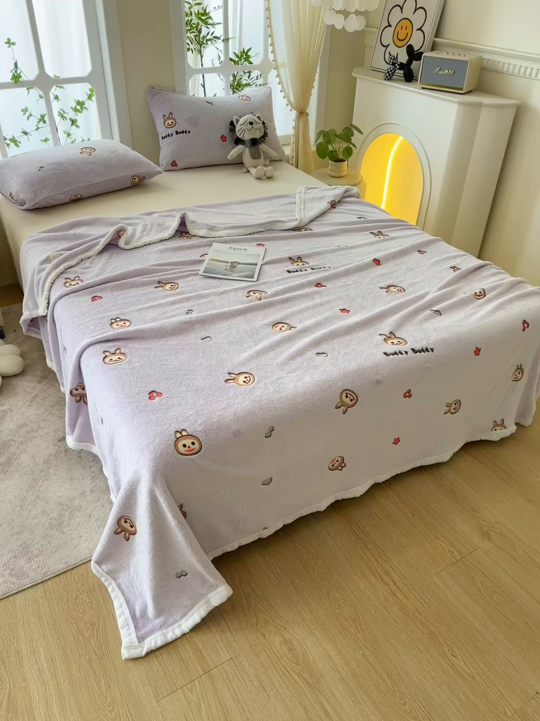 91家纺网 家纺一手货源 找家纺 楼兰公主 2025新款云朵绒卡通刺绣毛毯盖毯毯子 Bu lala