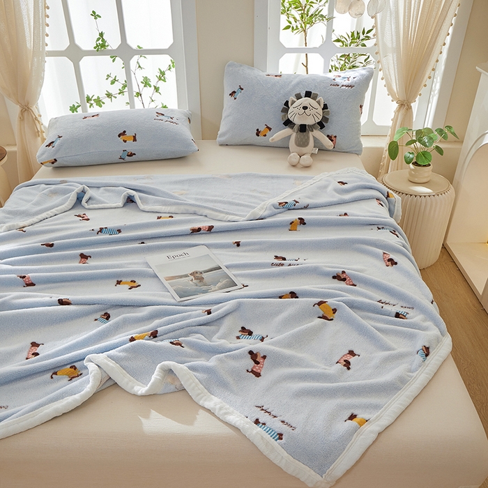 楼兰公主 2025新款云朵绒卡通刺绣毛毯盖毯毯子 腊肠狗