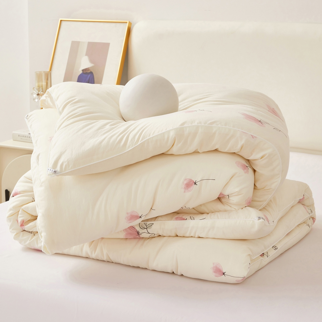 91家纺网 家纺一手货源 找家纺 尊妙被业 2025新款棉小柔大豆被被子被芯春秋被子母被直播批发夏被 虞美人-米色