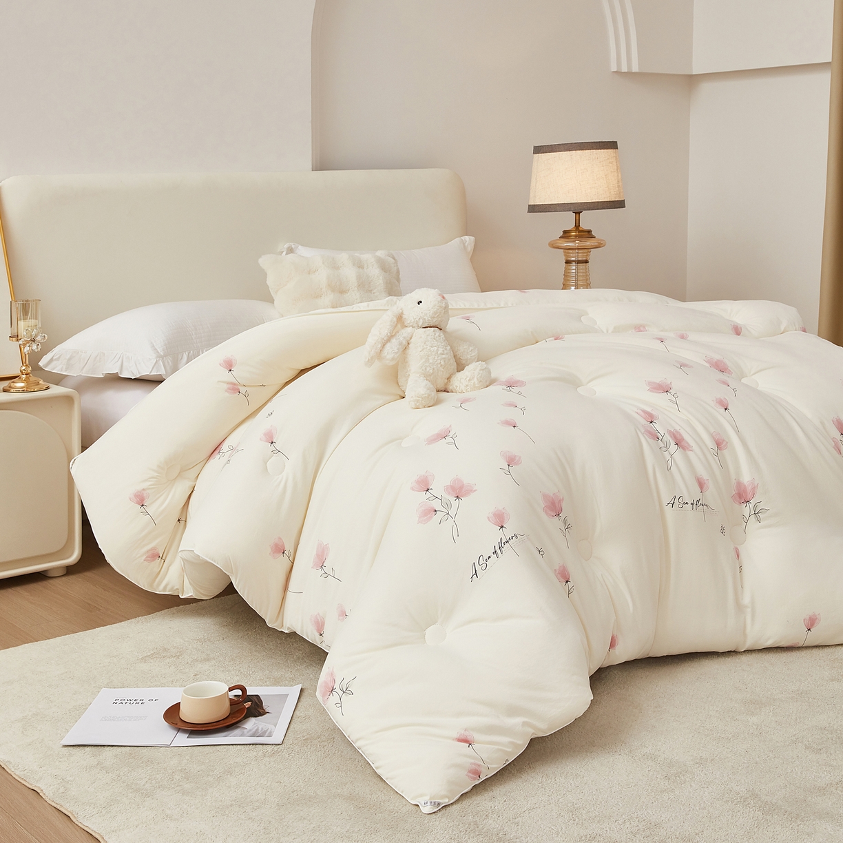 91家纺网 家纺一手货源 找家纺 尊妙被业 2025新款棉小柔大豆被被子被芯春秋被子母被直播批发夏被 虞美人-米色