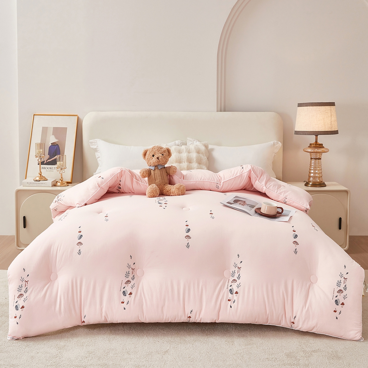 91家纺网 家纺一手货源 找家纺 尊妙被业 2025新款棉小柔大豆被被子被芯春秋被子母被直播批发夏被 春之笙-粉色