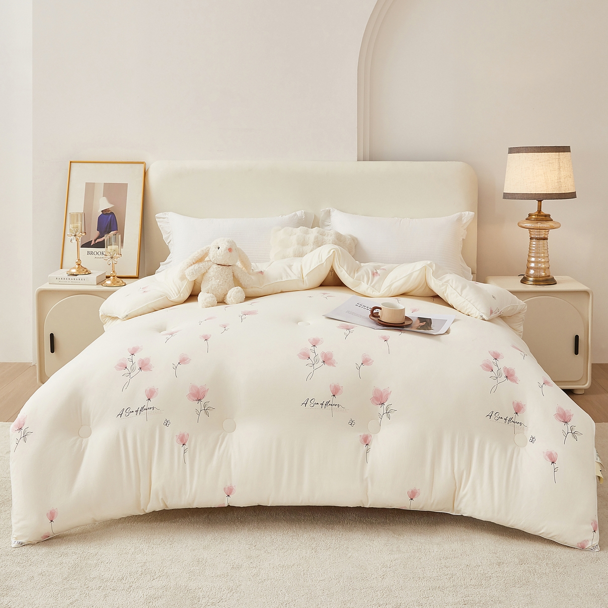 91家纺网 家纺一手货源 找家纺 尊妙被业 2025新款棉小柔大豆被被子被芯春秋被子母被直播批发夏被 虞美人-米色