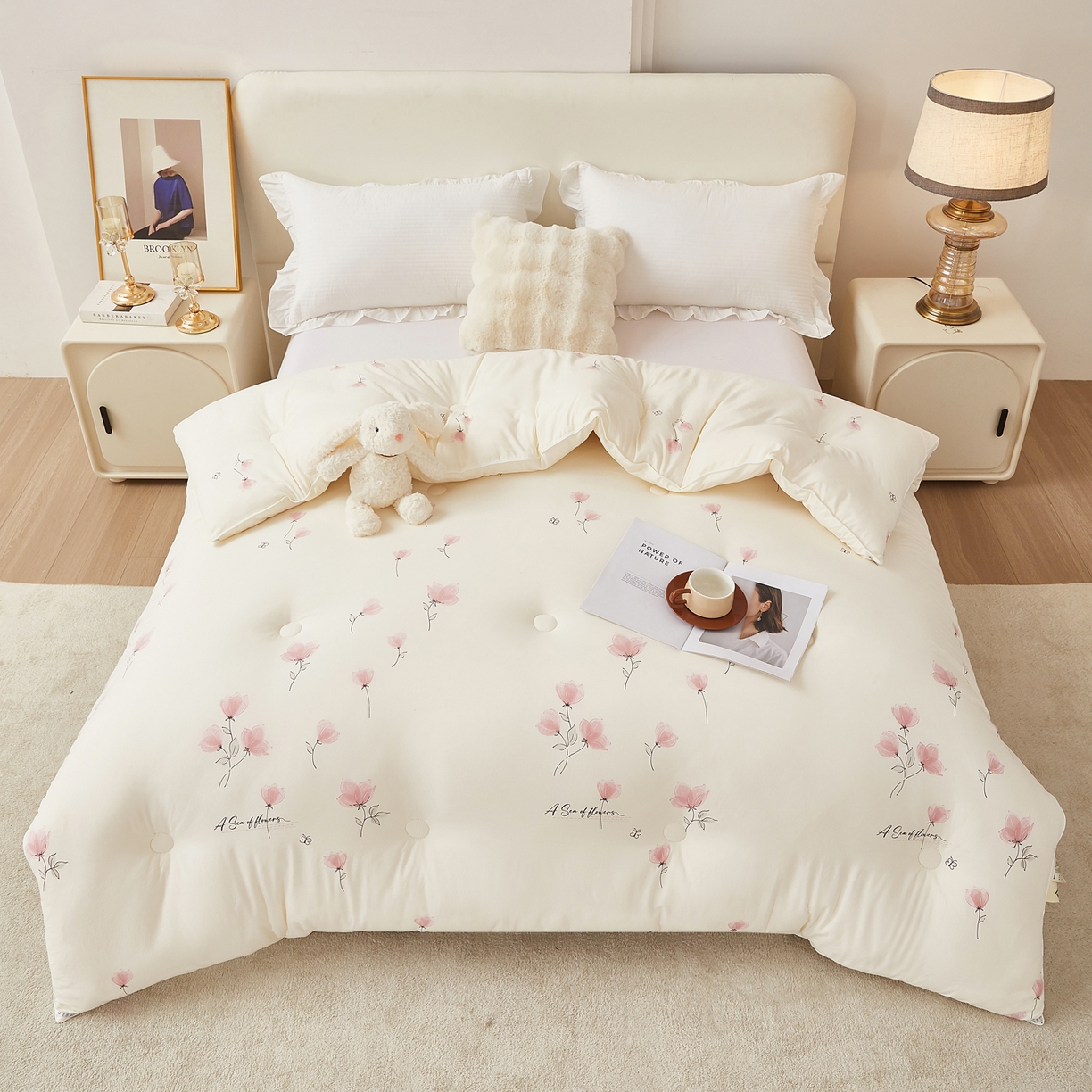 91家纺网 家纺一手货源 找家纺 尊妙被业 2025新款棉小柔大豆被被子被芯春秋被子母被直播批发夏被 虞美人-米色