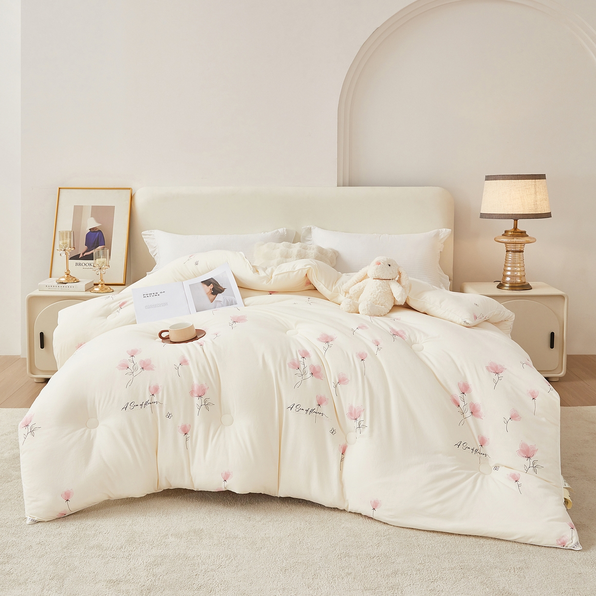 91家纺网 家纺一手货源 找家纺 尊妙被业 2025新款棉小柔大豆被被子被芯春秋被子母被直播批发夏被 虞美人-米色