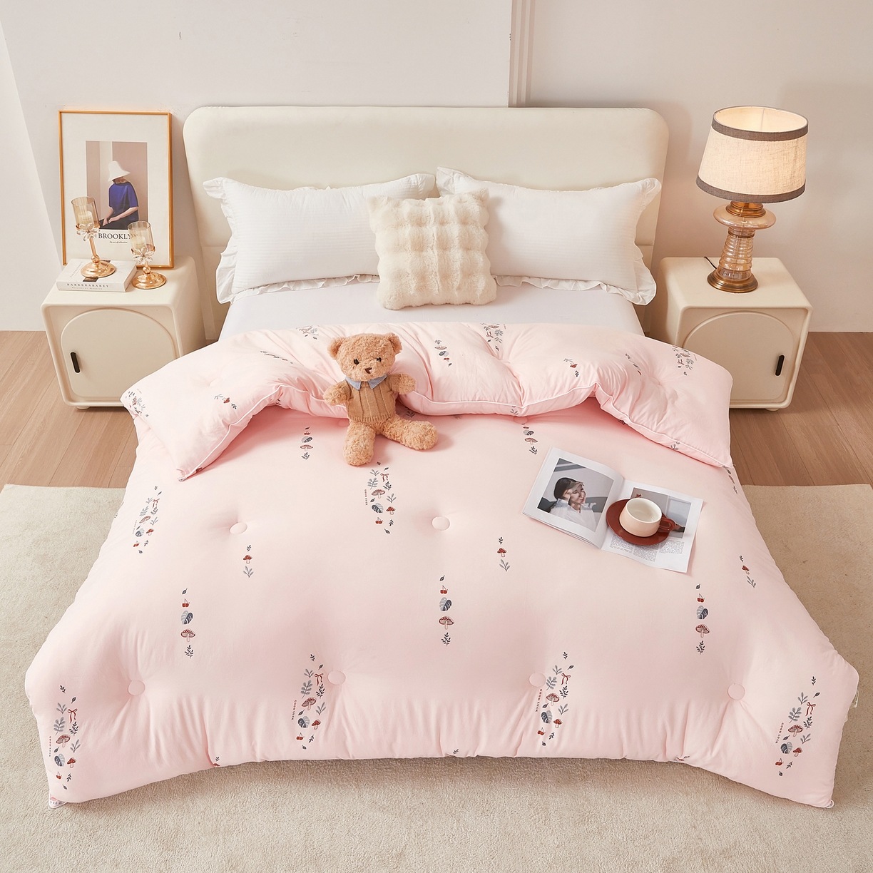 91家纺网 家纺一手货源 找家纺 尊妙被业 2025新款棉小柔大豆被被子被芯春秋被子母被直播批发夏被 春之笙-粉色