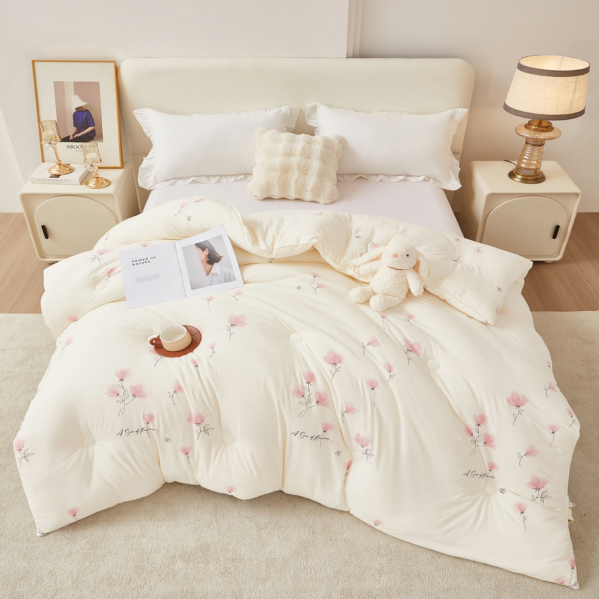 91家纺网 家纺一手货源 找家纺 尊妙被业 2025新款棉小柔大豆被被子被芯春秋被子母被直播批发夏被 虞美人-米色