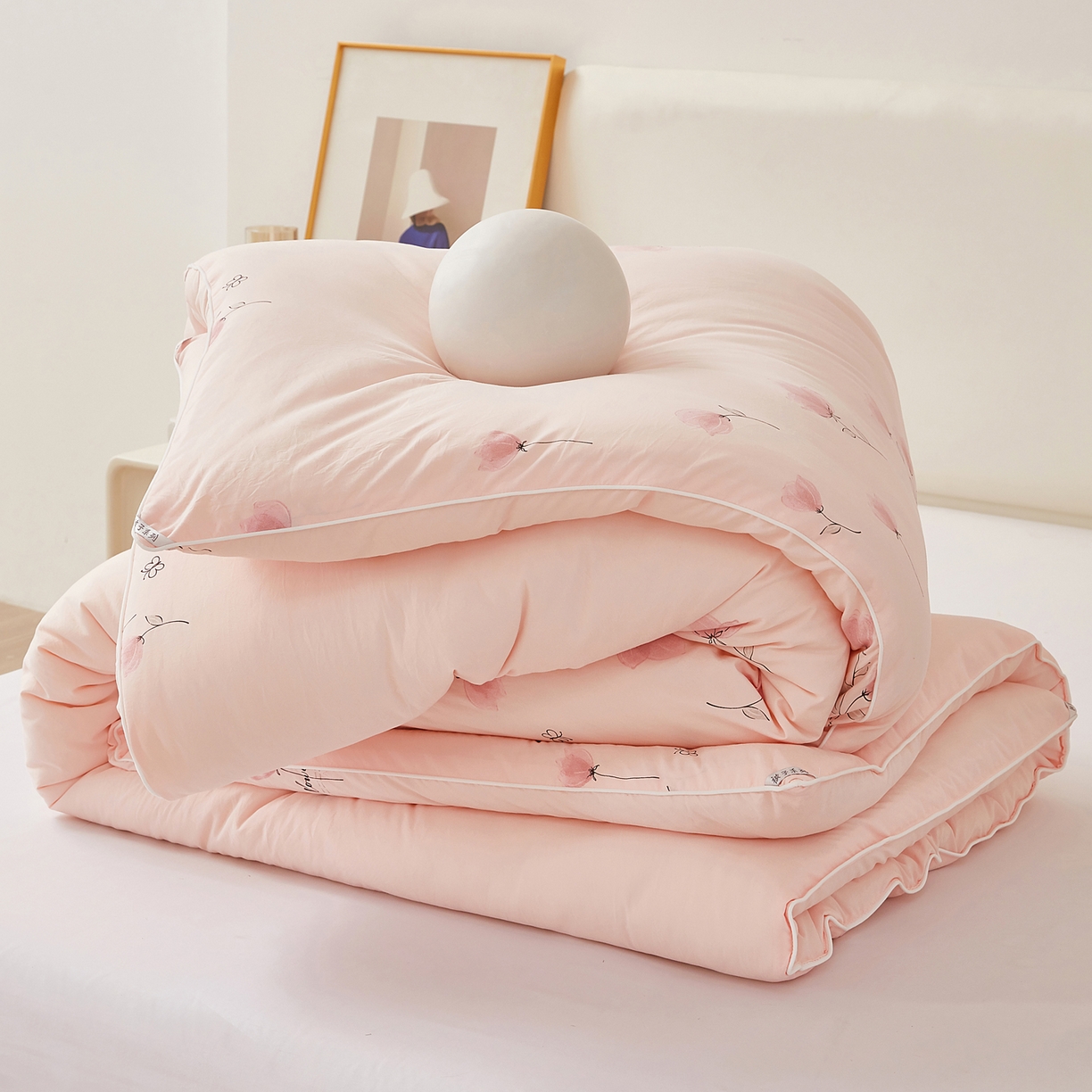 91家纺网 家纺一手货源 找家纺 尊妙被业 2025新款棉小柔大豆被被子被芯春秋被子母被直播批发夏被 虞美人-粉色