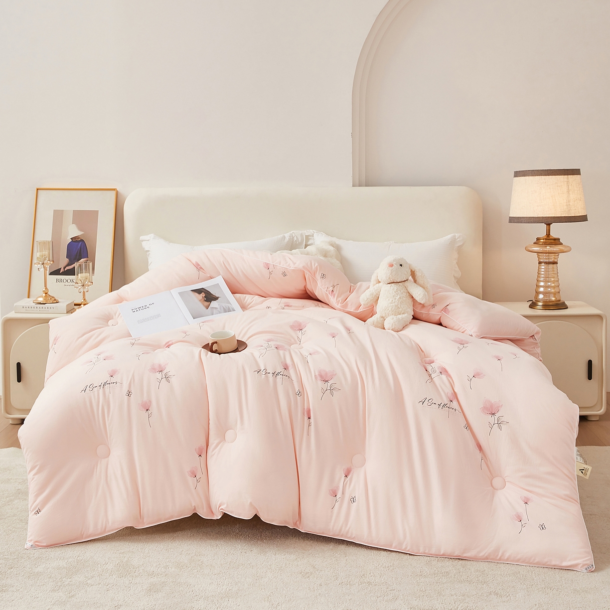 91家纺网 家纺一手货源 找家纺 尊妙被业 2025新款棉小柔大豆被被子被芯春秋被子母被直播批发夏被 虞美人-粉色