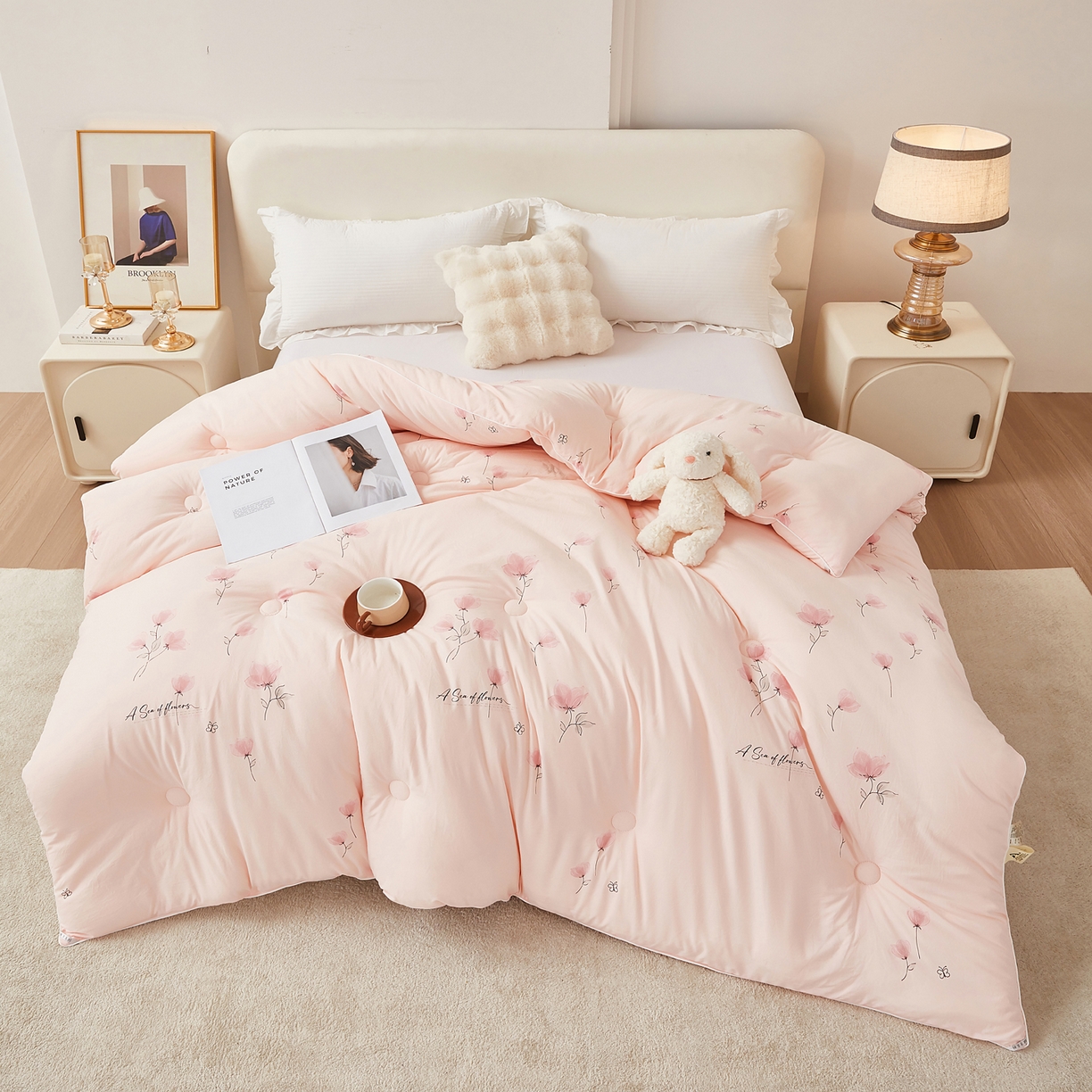 91家纺网 家纺一手货源 找家纺 尊妙被业 2025新款棉小柔大豆被被子被芯春秋被子母被直播批发夏被 虞美人-粉色