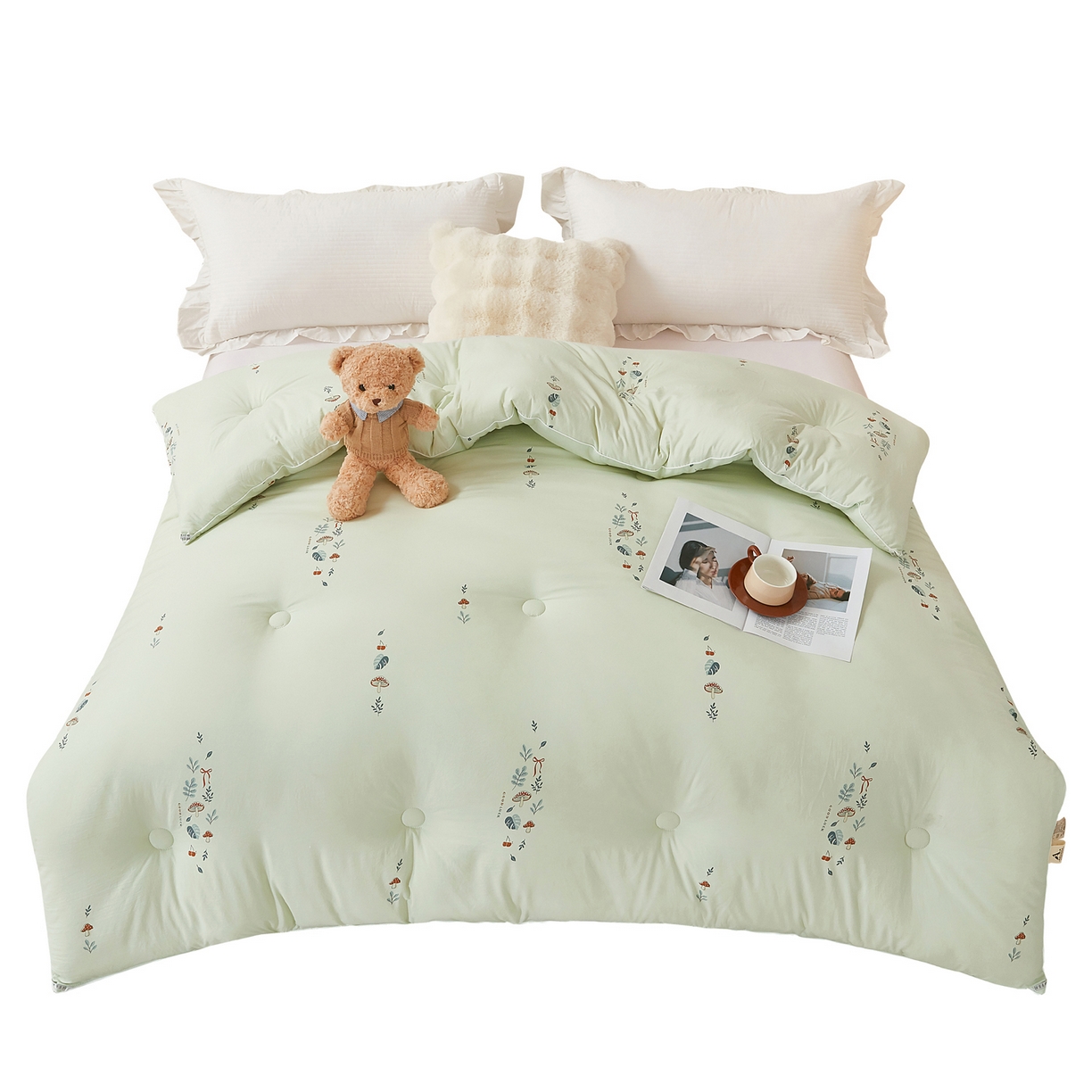 91家纺网 家纺一手货源 找家纺 尊妙被业 2025新款棉小柔大豆被被子被芯春秋被子母被直播批发夏被 春之笙-浅绿