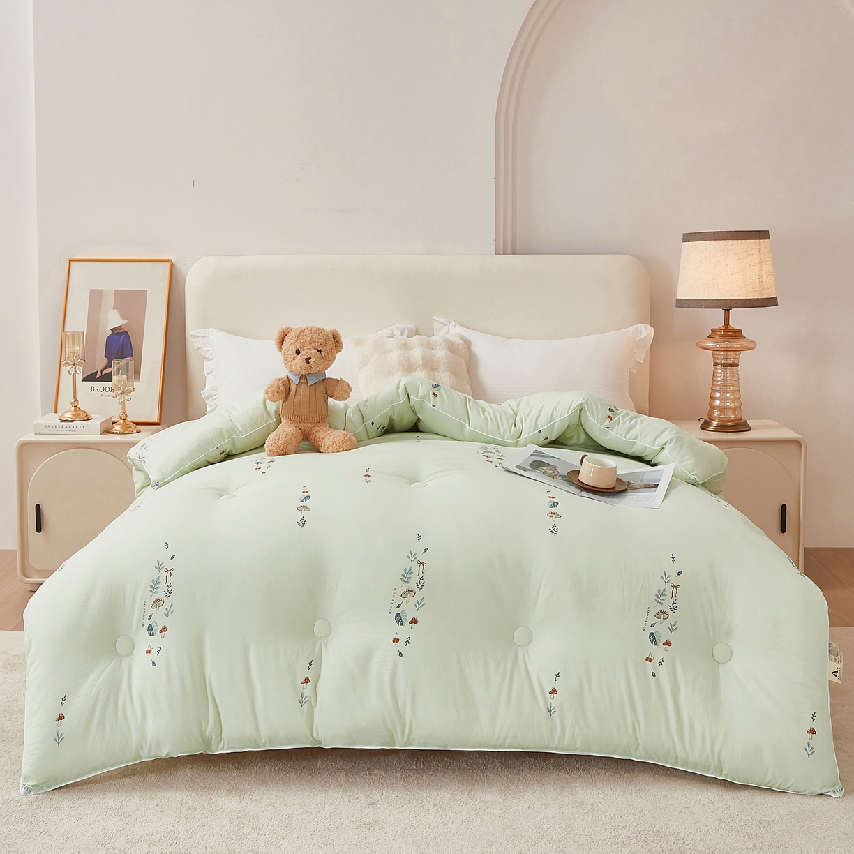 91家纺网 家纺一手货源 找家纺 尊妙被业 2025新款棉小柔大豆被被子被芯春秋被子母被直播批发夏被 春之笙-浅绿