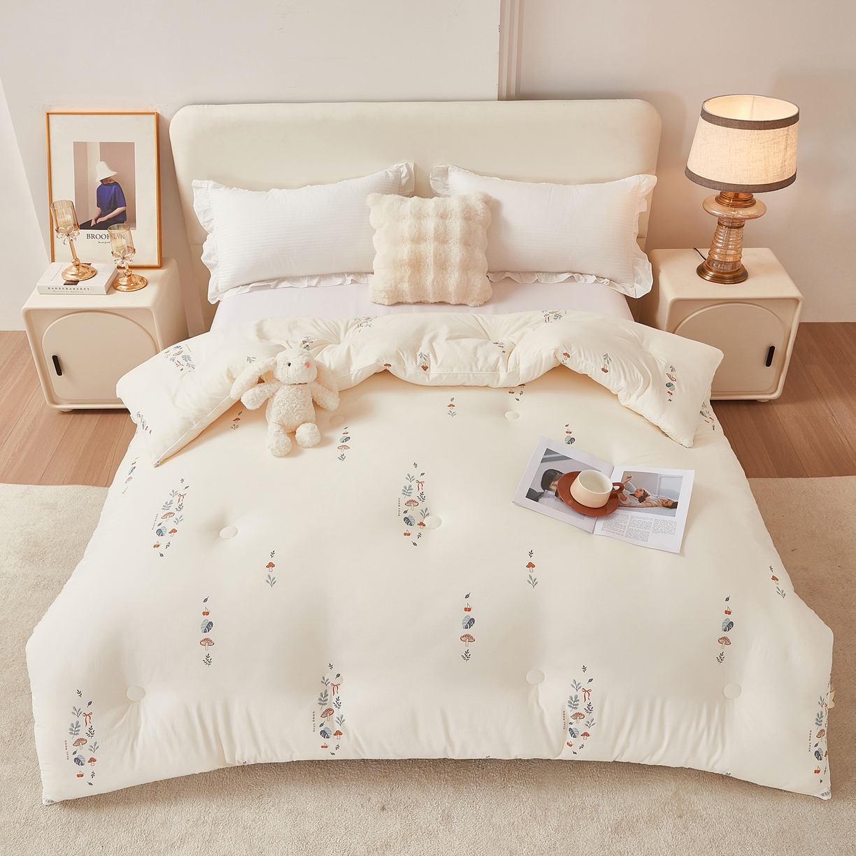 91家纺网 家纺一手货源 找家纺 尊妙被业 2025新款棉小柔大豆被被子被芯春秋被子母被直播批发夏被 春之笙-米色