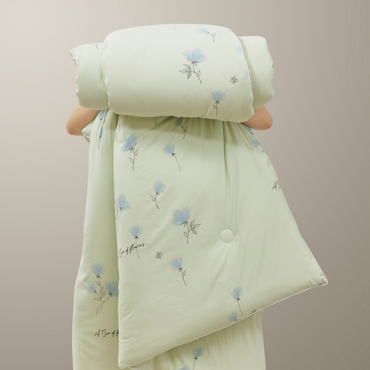 91家纺网 家纺一手货源 找家纺 尊妙被业 2025新款棉小柔大豆被被子被芯春秋被子母被直播批发夏被 虞美人-浅绿