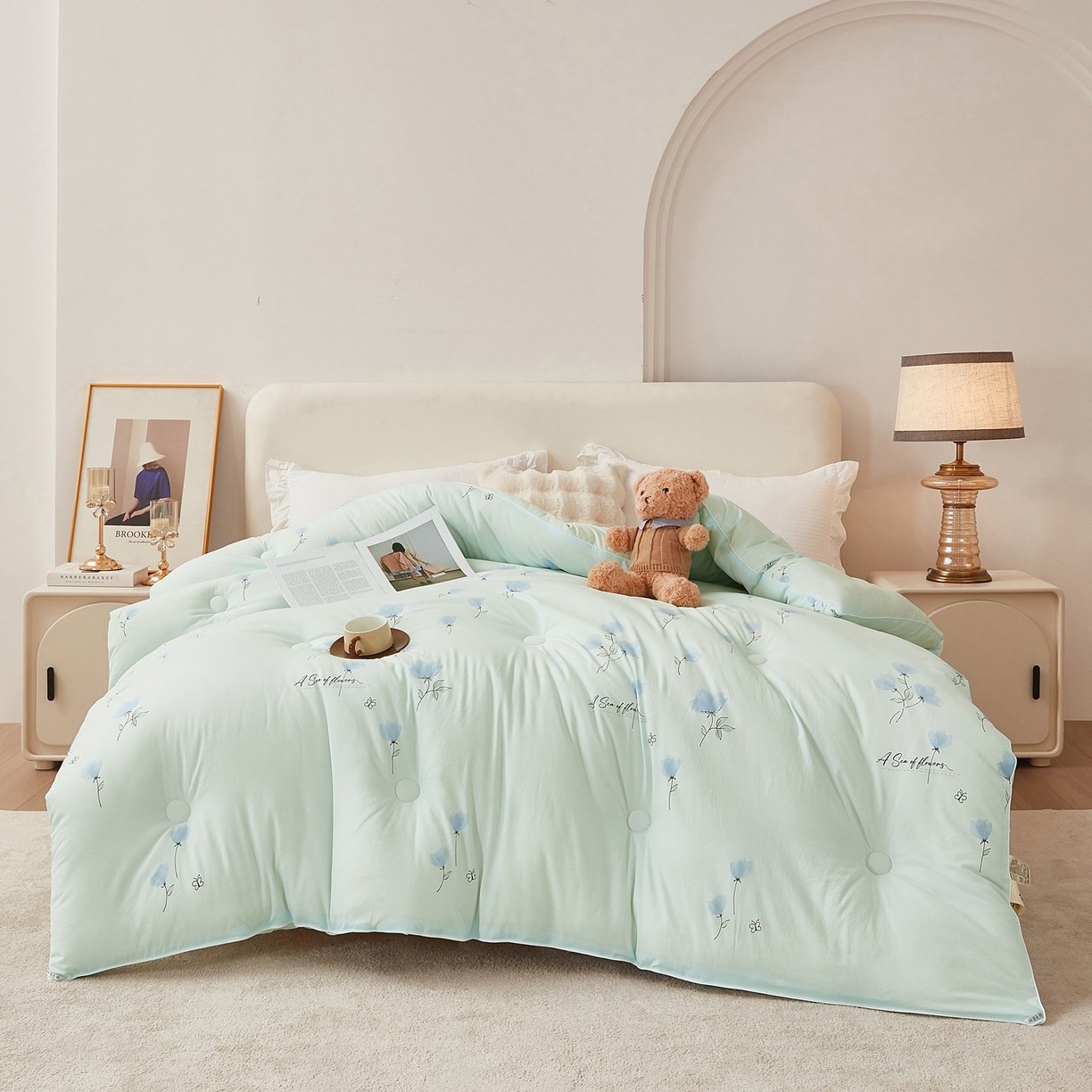 91家纺网 家纺一手货源 找家纺 尊妙被业 2025新款棉小柔大豆被被子被芯春秋被子母被直播批发夏被 虞美人-浅蓝