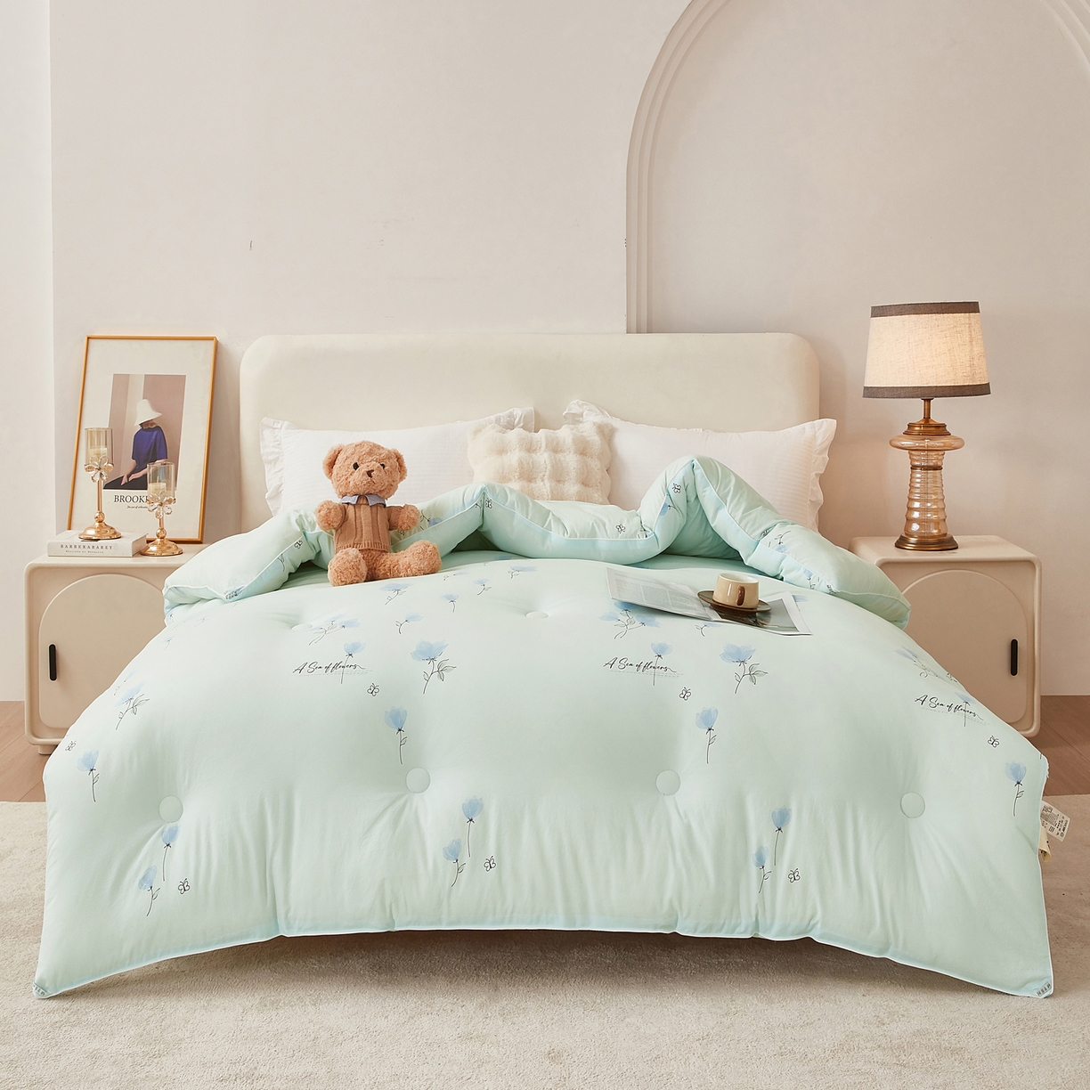 91家纺网 家纺一手货源 找家纺 尊妙被业 2025新款棉小柔大豆被被子被芯春秋被子母被直播批发夏被 虞美人-浅蓝