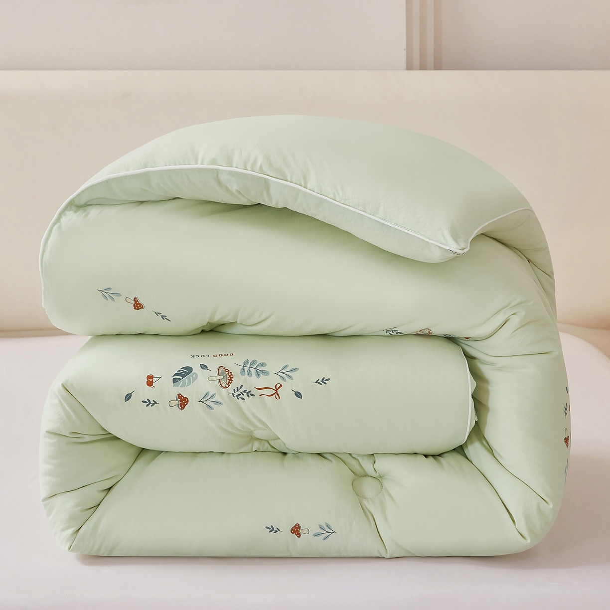 91家纺网 家纺一手货源 找家纺 尊妙被业 2025新款棉小柔大豆被被子被芯春秋被子母被直播批发夏被 春之笙-浅绿