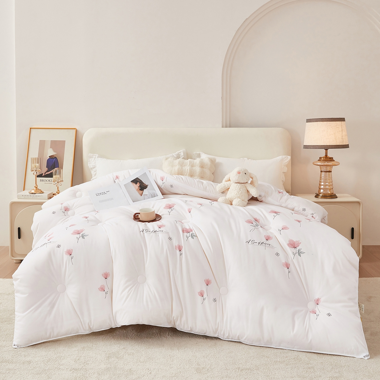 91家纺网 家纺一手货源 找家纺 尊妙被业 2025新款棉小柔大豆被被子被芯春秋被子母被直播批发夏被 虞美人-白色