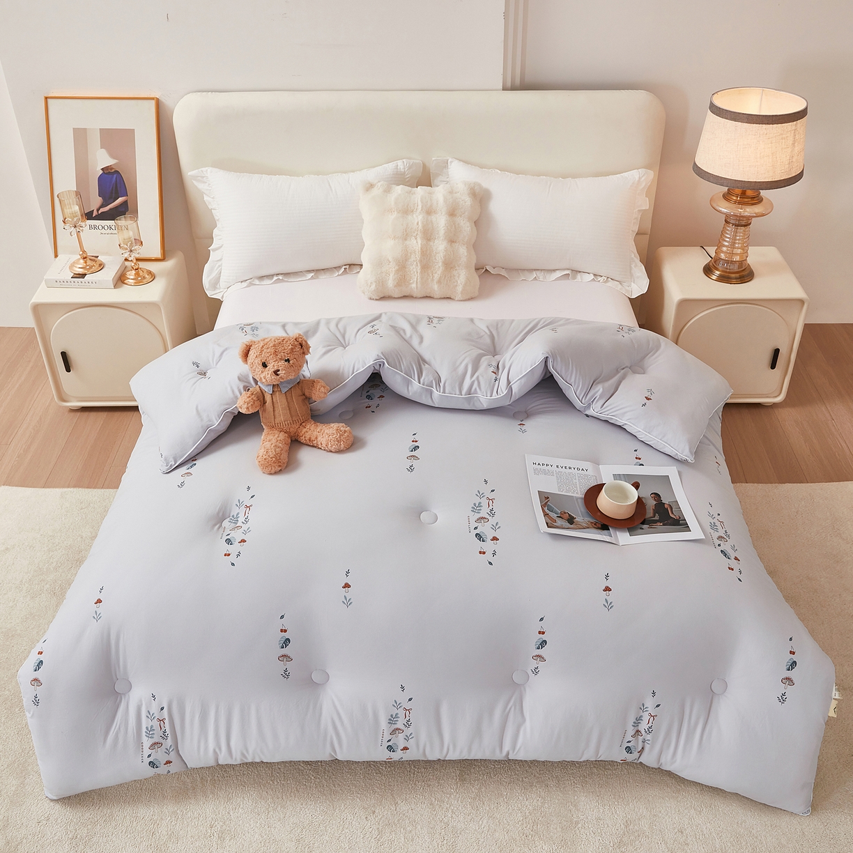 91家纺网 家纺一手货源 找家纺 尊妙被业 2025新款棉小柔大豆被被子被芯春秋被子母被直播批发夏被 春之笙-灰色