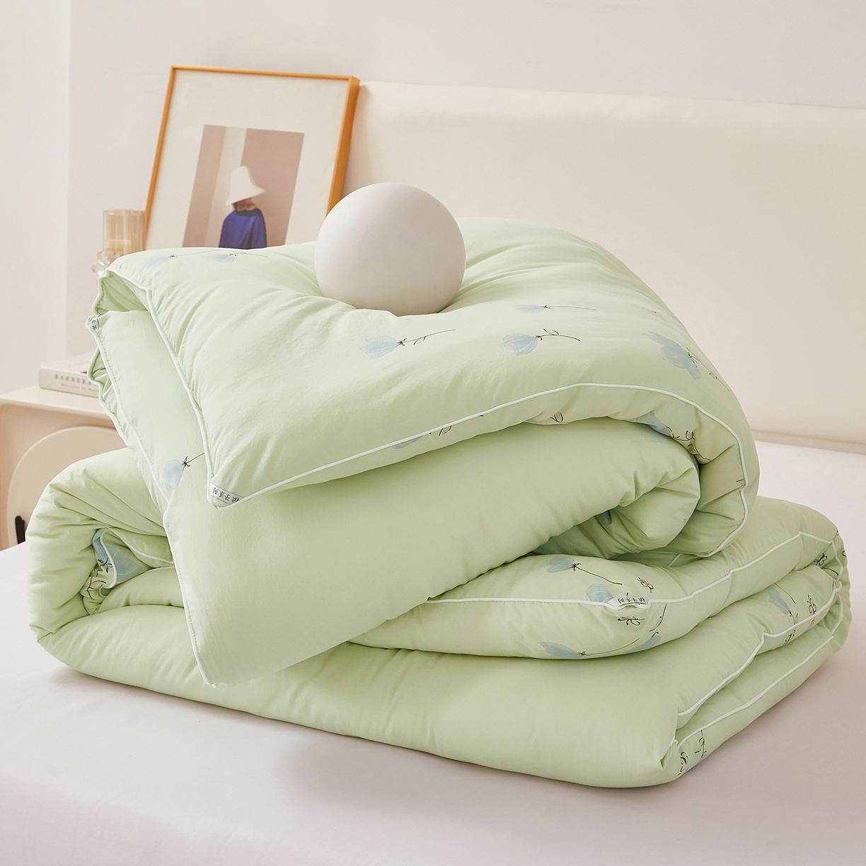 91家纺网 家纺一手货源 找家纺 尊妙被业 2025新款棉小柔大豆被被子被芯春秋被子母被直播批发夏被 虞美人-浅绿