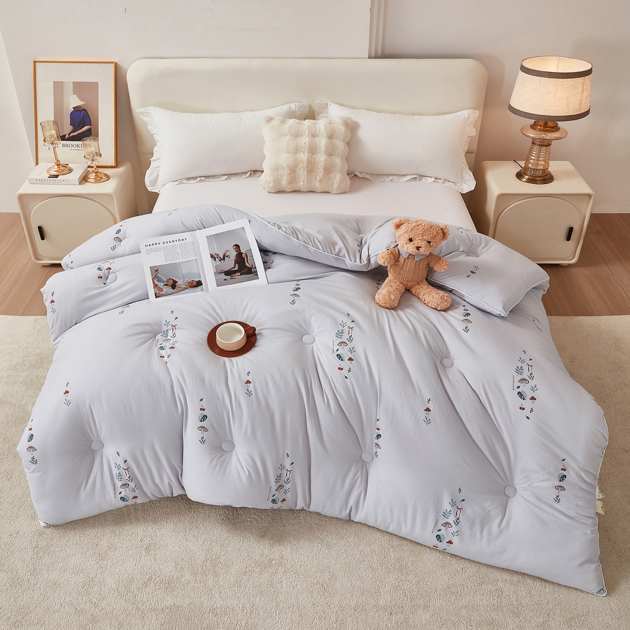 91家纺网 家纺一手货源 找家纺 尊妙被业 2025新款棉小柔大豆被被子被芯春秋被子母被直播批发夏被 春之笙-灰色