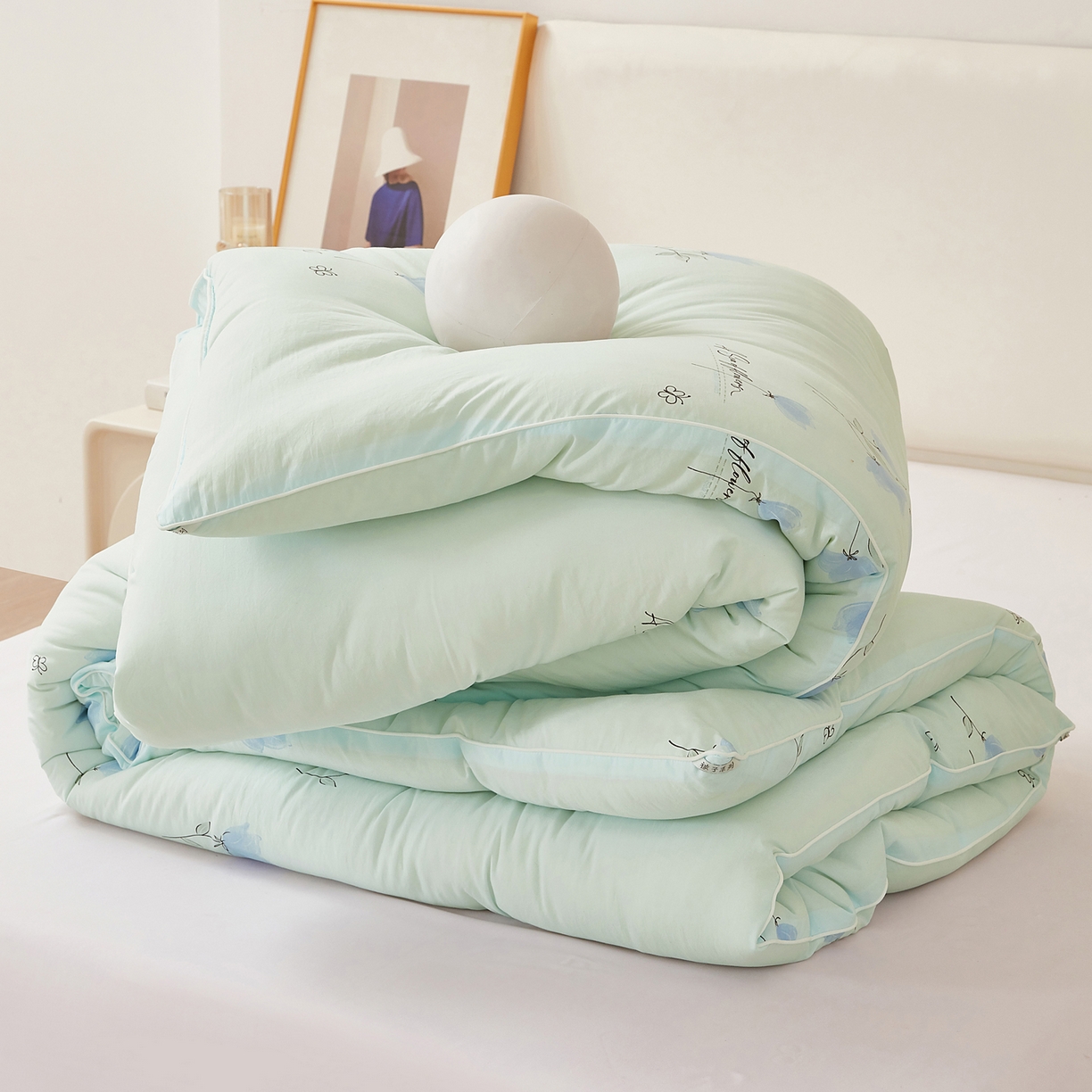 91家纺网 家纺一手货源 找家纺 尊妙被业 2025新款棉小柔大豆被被子被芯春秋被子母被直播批发夏被 虞美人-浅蓝