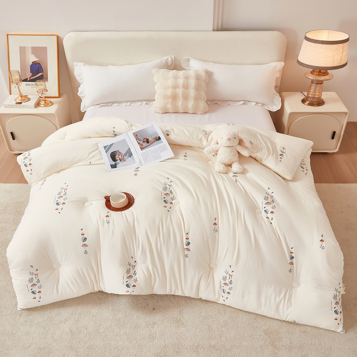 91家纺网 家纺一手货源 找家纺 尊妙被业 2025新款棉小柔大豆被被子被芯春秋被子母被直播批发夏被 春之笙-米色