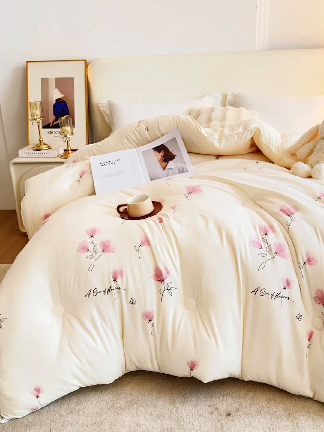 91家纺网 家纺一手货源 找家纺 尊妙被业 2025新款棉小柔大豆被被子被芯春秋被子母被直播批发夏被 虞美人-米色