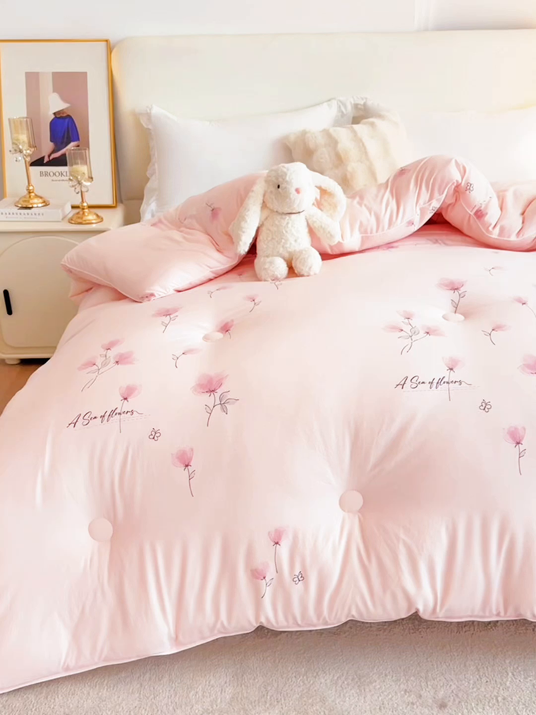 91家纺网 家纺一手货源 找家纺 尊妙被业 2025新款棉小柔大豆被被子被芯春秋被子母被直播批发夏被 虞美人-粉色