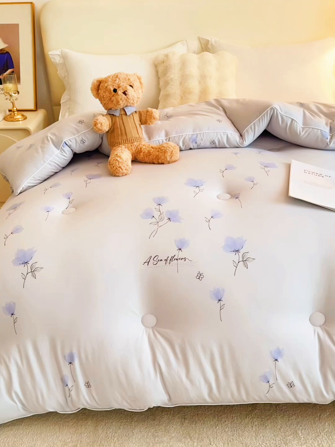 91家纺网 家纺一手货源 找家纺 尊妙被业 2025新款棉小柔大豆被被子被芯春秋被子母被直播批发夏被 虞美人-浅灰