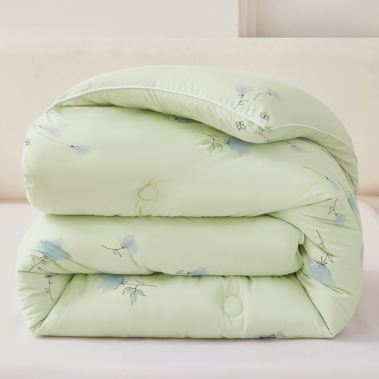 91家纺网 家纺一手货源 找家纺 尊妙被业 2025新款棉小柔大豆被被子被芯春秋被子母被直播批发夏被 虞美人-浅绿