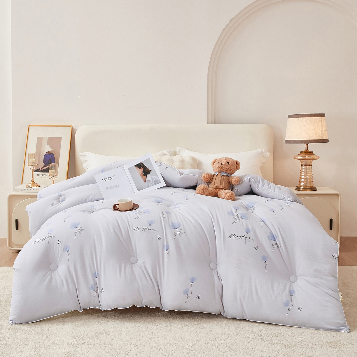 91家纺网 家纺一手货源 找家纺 尊妙被业 2025新款棉小柔大豆被被子被芯春秋被子母被直播批发夏被 虞美人-浅灰