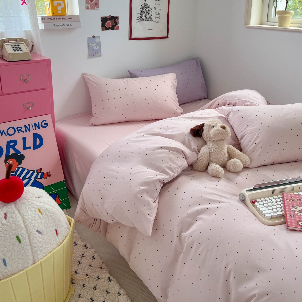 91家纺网 家纺一手货源 找家纺 （总）红嘴企鹅 2025新款云感提花双层纱印花系列四件套