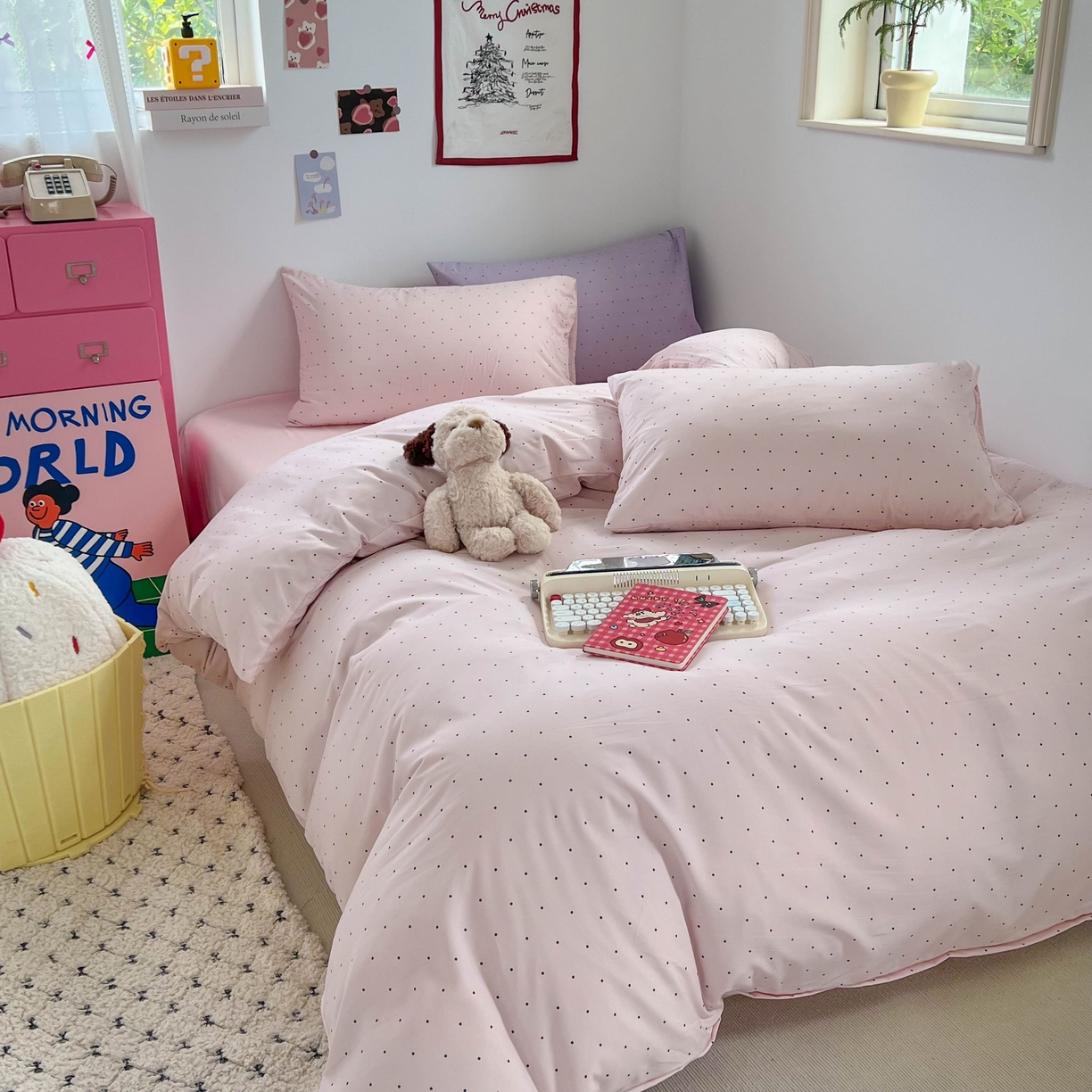 91家纺网 家纺一手货源 找家纺 （总）红嘴企鹅 2025新款云感提花双层纱印花系列四件套