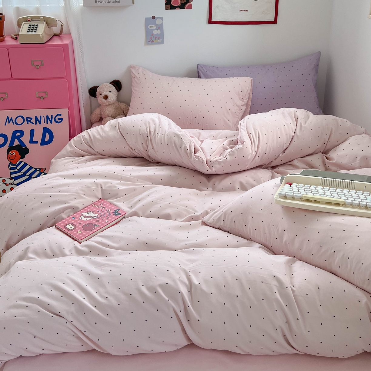 91家纺网 家纺一手货源 找家纺 （总）红嘴企鹅 2025新款云感提花双层纱印花系列四件套