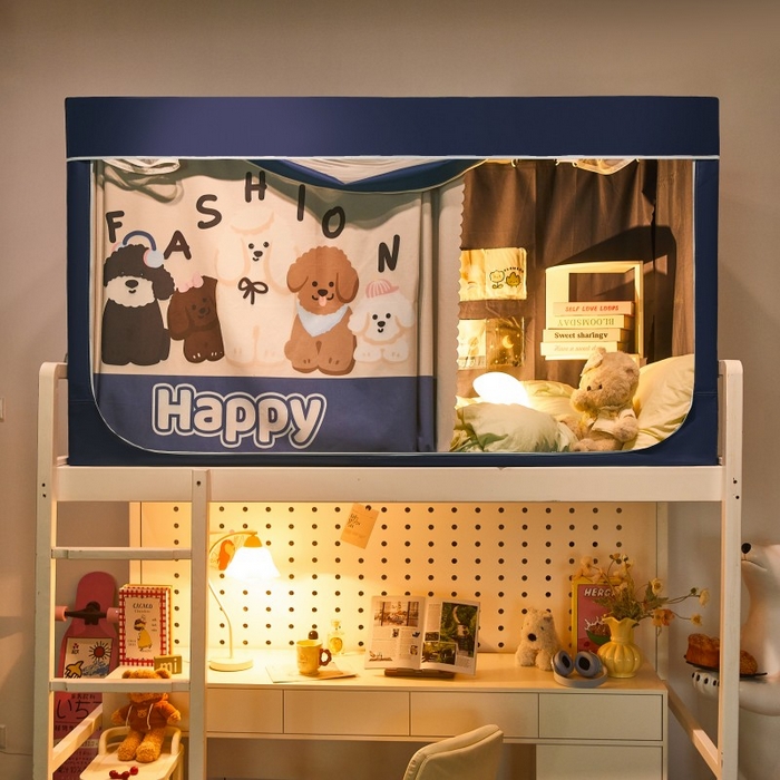 91家纺网 家纺一手货源 找家纺 雪姿家纺 2025新款A类大版印花款物理强遮光纳米技术环保透气超强遮光防蚊学生坐床蚊帐 欢乐汪队