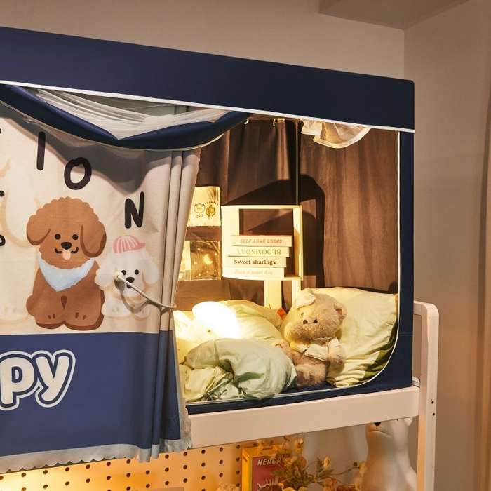 91家纺网 家纺一手货源 找家纺 雪姿家纺 2025新款A类大版印花款物理强遮光纳米技术环保透气超强遮光防蚊学生坐床蚊帐 欢乐汪队