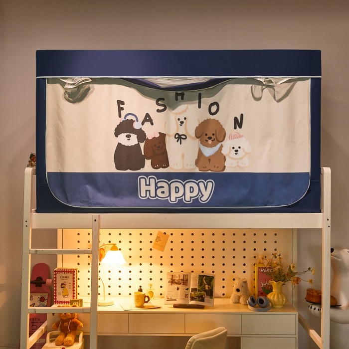 91家纺网 家纺一手货源 找家纺 雪姿家纺 2025新款A类大版印花款物理强遮光纳米技术环保透气超强遮光防蚊学生坐床蚊帐 欢乐汪队