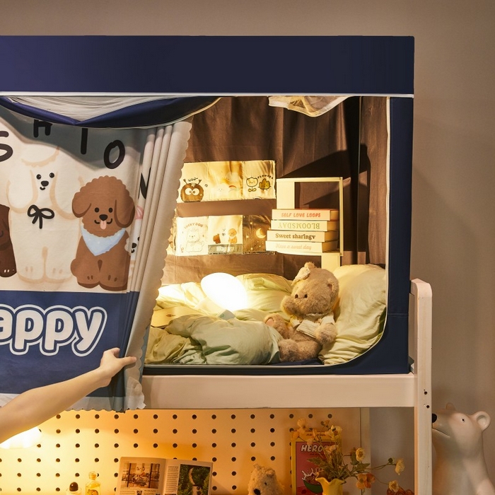 91家纺网 家纺一手货源 找家纺 雪姿家纺 2025新款A类大版印花款物理强遮光纳米技术环保透气超强遮光防蚊学生坐床蚊帐 欢乐汪队