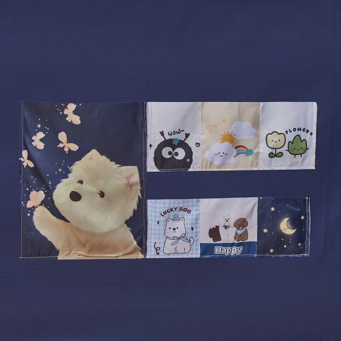 91家纺网 家纺一手货源 找家纺 雪姿家纺 2025新款A类大版印花款物理强遮光纳米技术环保透气超强遮光防蚊学生坐床蚊帐 欢乐汪队