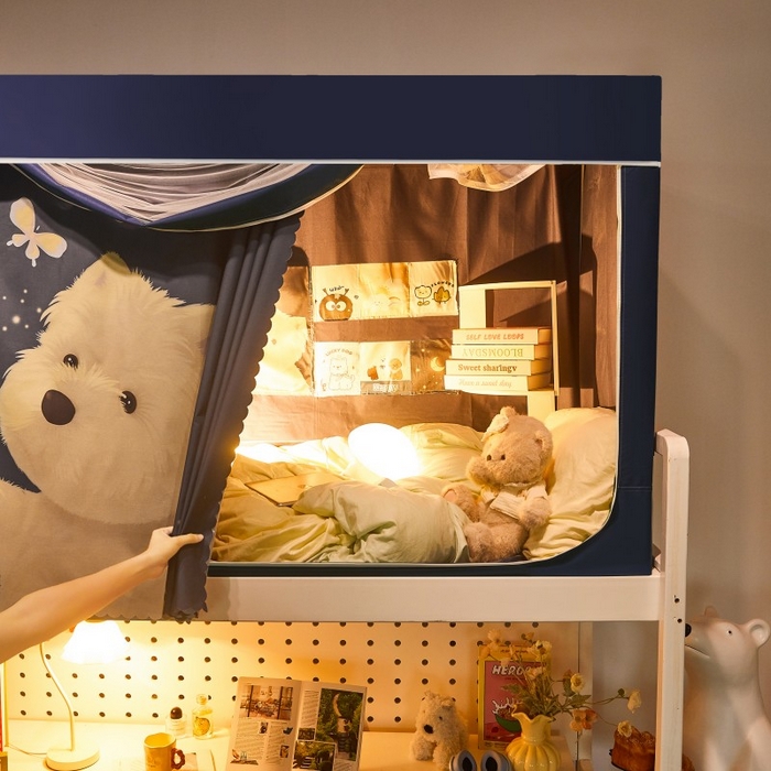 91家纺网 家纺一手货源 找家纺 雪姿家纺 2025新款A类大版印花款物理强遮光纳米技术环保透气超强遮光防蚊学生坐床蚊帐 小狗追蝶