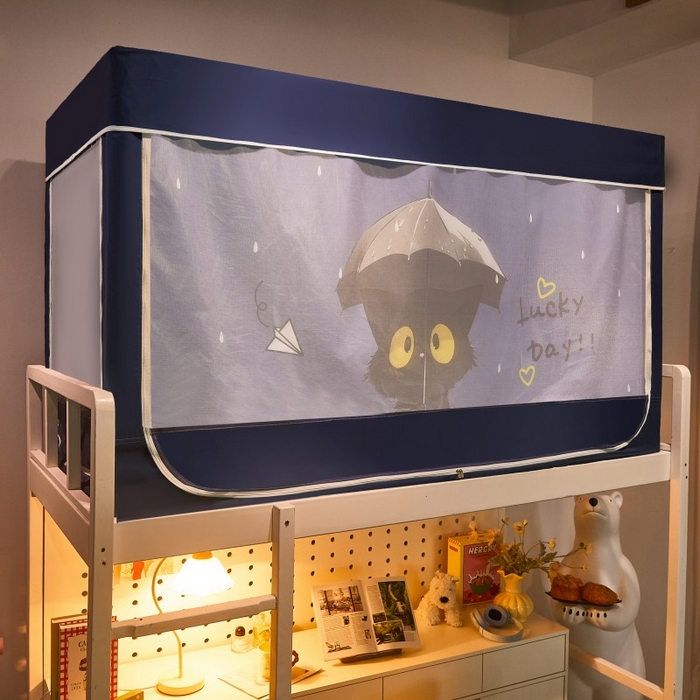 91家纺网 家纺一手货源 找家纺 雪姿家纺 2025新款A类大版印花款物理强遮光纳米技术环保透气超强遮光防蚊学生坐床蚊帐 雨猫精灵