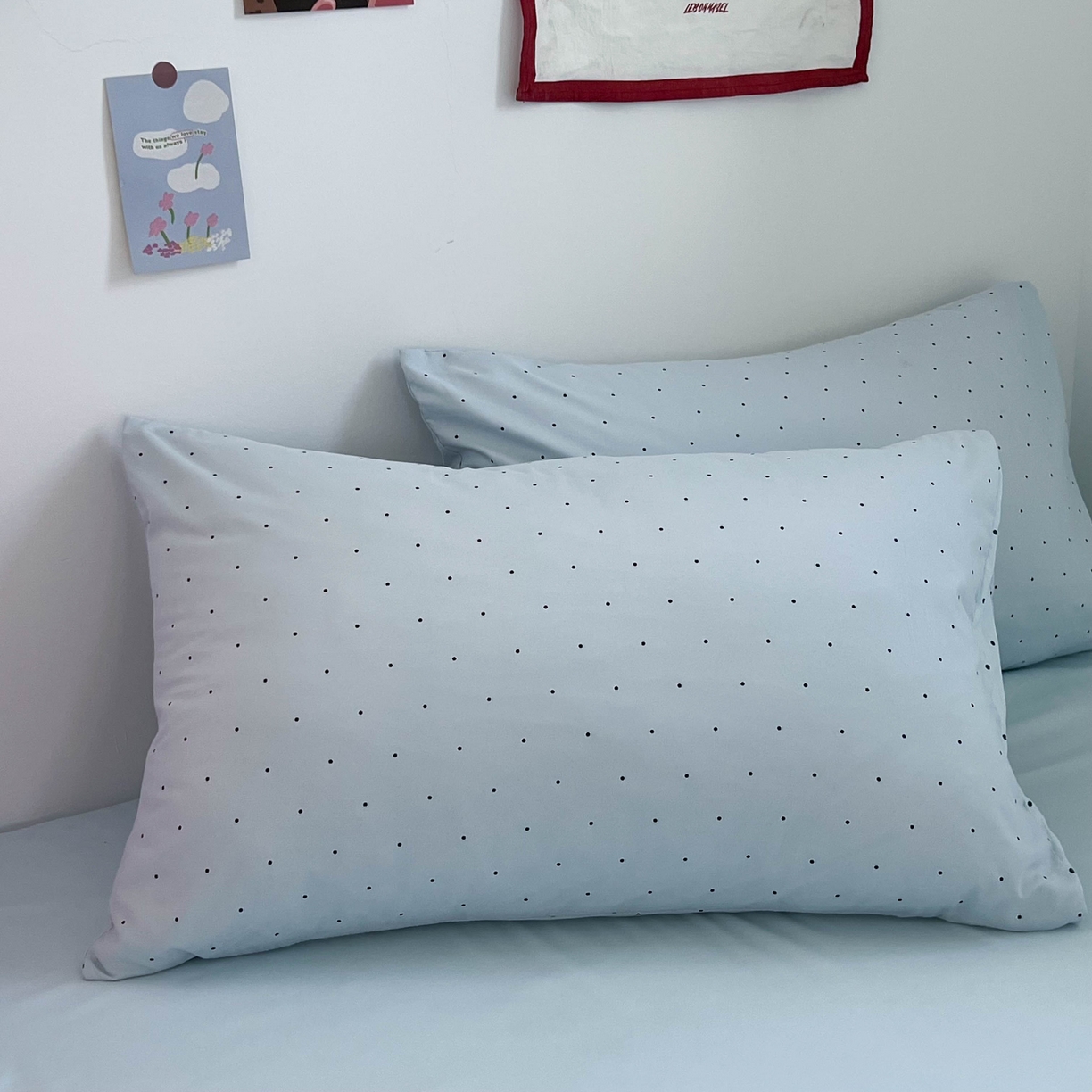 91家纺网 家纺一手货源 找家纺 红嘴企鹅 2025新款云感提花双层纱印花系列四件套 波点蓝