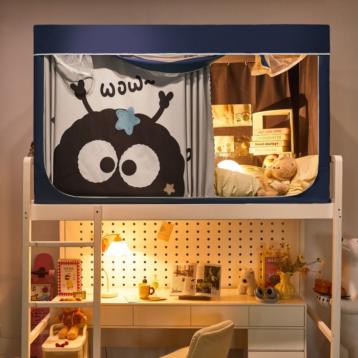 91家纺网 家纺一手货源 找家纺 雪姿家纺 2025新款A类大版印花款物理强遮光纳米技术环保透气超强遮光防蚊学生坐床蚊帐 煤烦恼