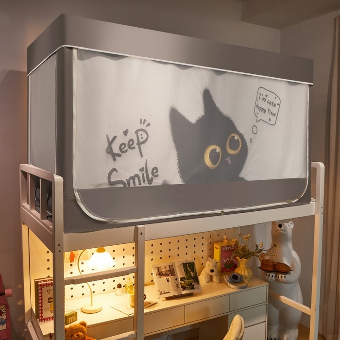 91家纺网 家纺一手货源 找家纺 雪姿家纺 2025新款A类大版印花款物理强遮光纳米技术环保透气超强遮光防蚊学生坐床蚊帐 俏皮小黑