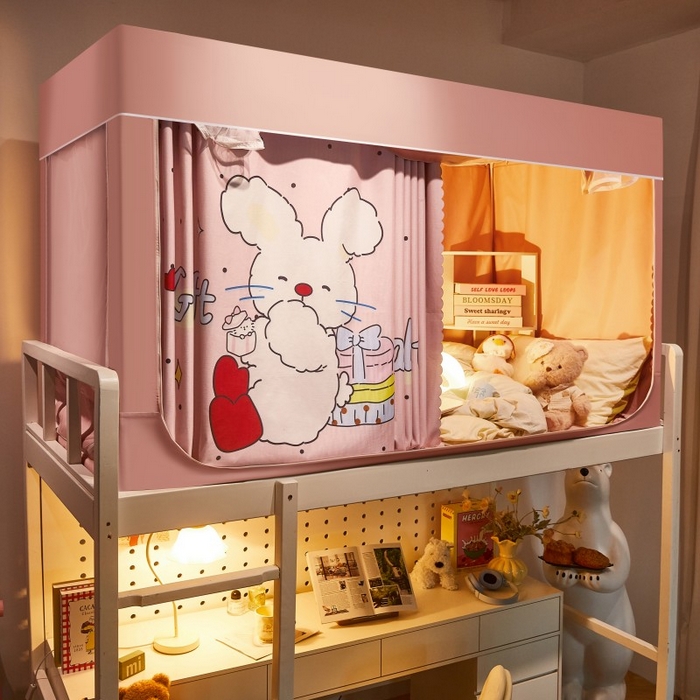 雪姿家纺 2025新款A类大版印花款物理强遮光纳米技术环保透气超强遮光防蚊学生坐床蚊帐 甜心兔