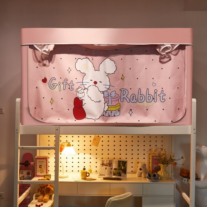 91家纺网 家纺一手货源 找家纺 雪姿家纺 2025新款A类大版印花款物理强遮光纳米技术环保透气超强遮光防蚊学生坐床蚊帐 甜心兔