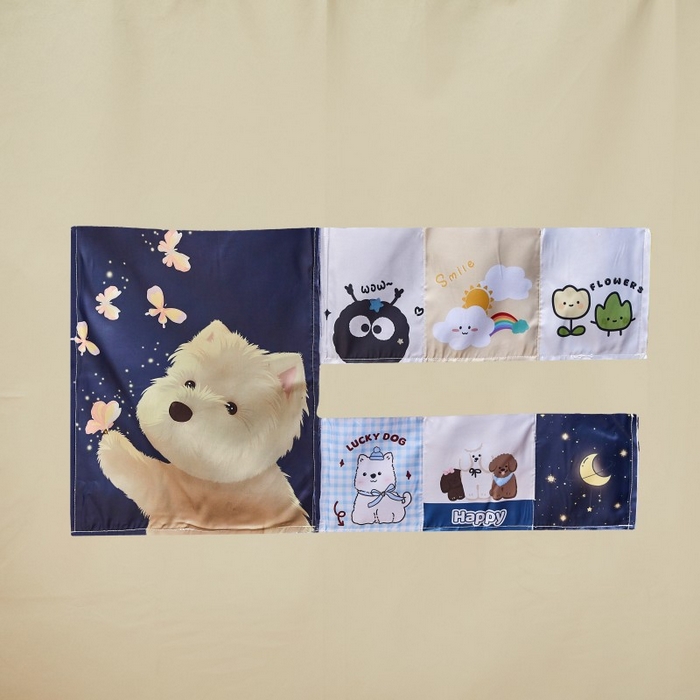 91家纺网 家纺一手货源 找家纺 雪姿家纺 2025新款A类大版印花款物理强遮光纳米技术环保透气超强遮光防蚊学生坐床蚊帐 快乐小汪