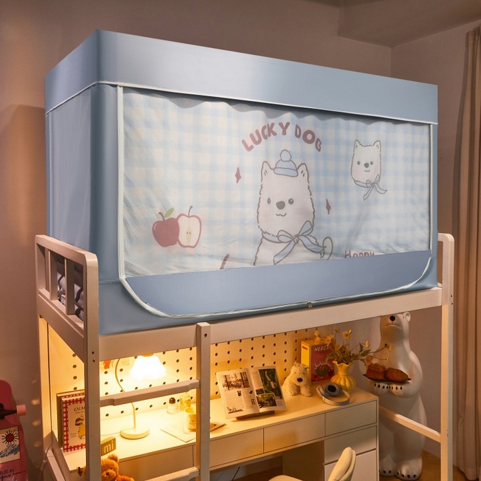 91家纺网 家纺一手货源 找家纺 雪姿家纺 2025新款A类大版印花款物理强遮光纳米技术环保透气超强遮光防蚊学生坐床蚊帐 幸运狗